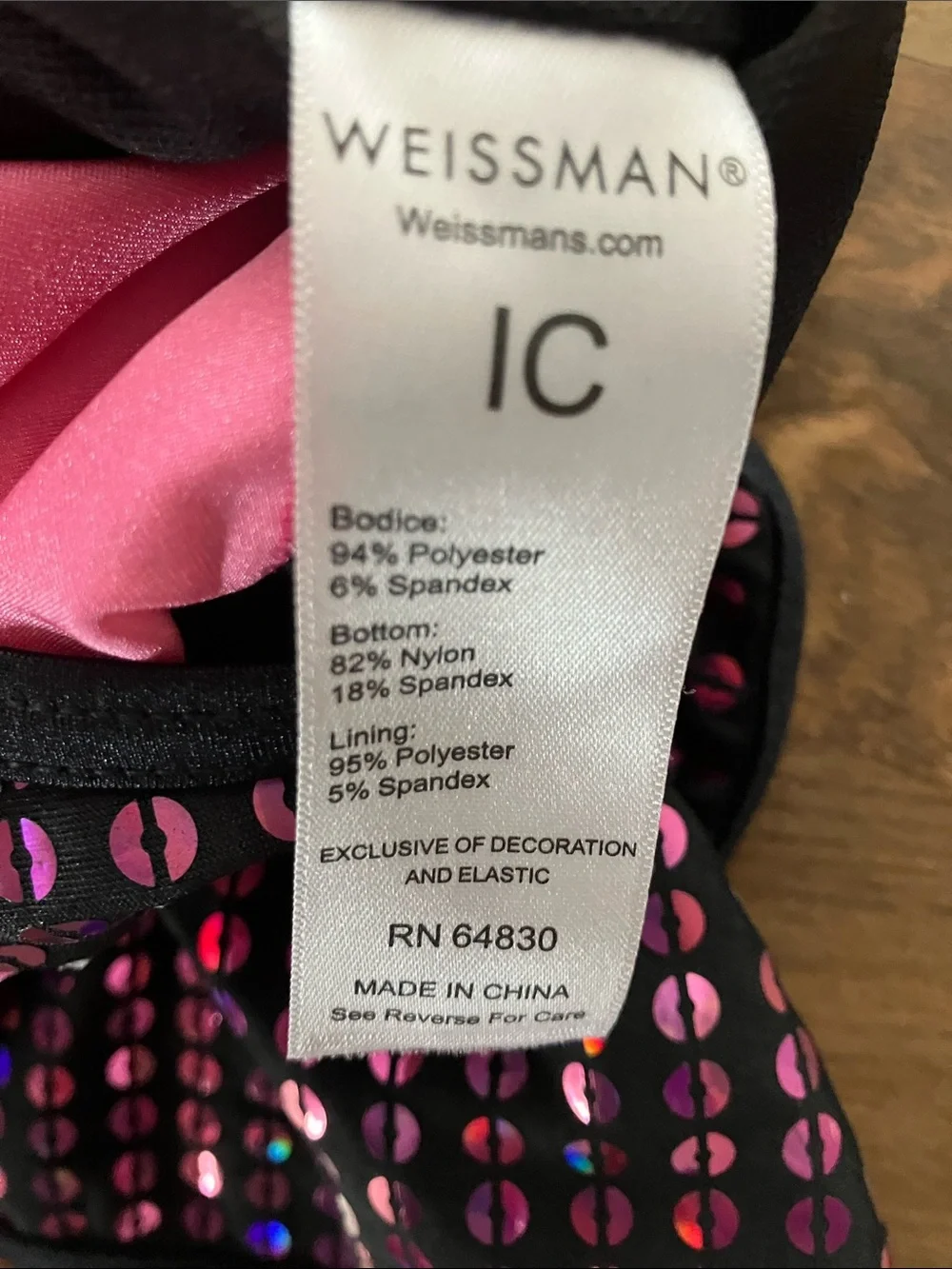 Weissman Dancewear Costume Pink black sequin pants one piece Sz 1C girls